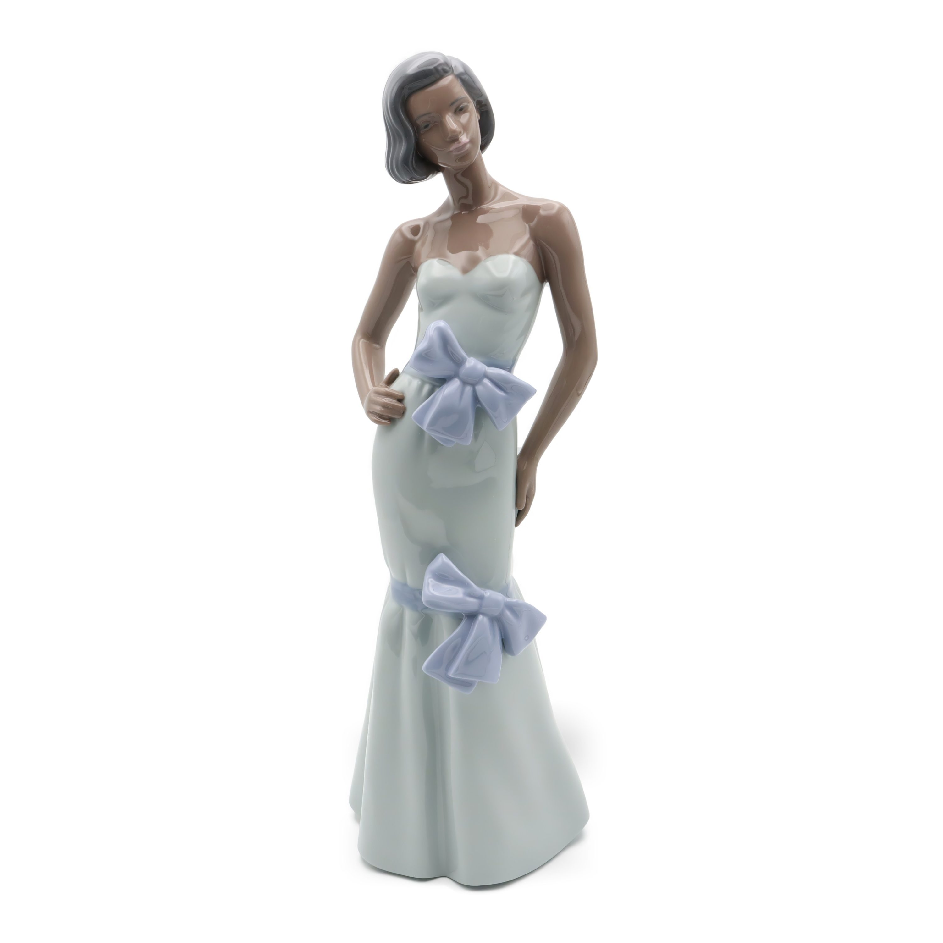 NAO Lladro Daisa Figur, Dunkle Dame In Blau, Porzellanfigur, Elegante Frau, Handbemalt